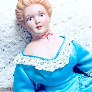 Antique Victorian Professionally Hand Painted Adult Bisque Colonial Fashion Doll